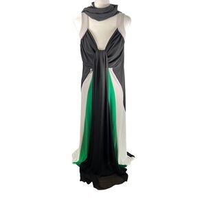 Antthony Original Women Maxi Dress Colorblock Black Green Grey Scarf NWT